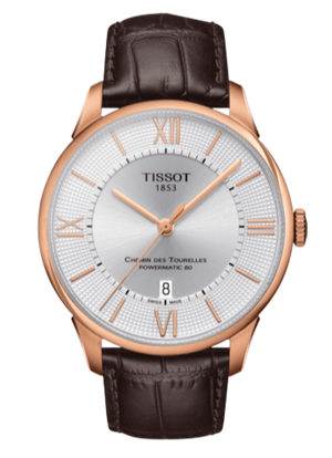 Tissot Chemin Des Tourelles Powermatic 80 Silver Dial Brown Leather Strap Watch For Men - T099.407.36.038.00