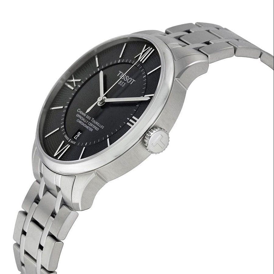 Tissot T Classic Chemin Des Tourelles Chronometer Black Dial Silver Steel Strap Watch For Men - T099.408.11.058.00