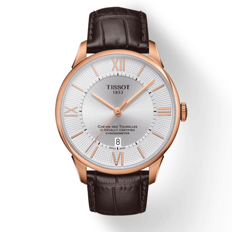 Tissot Chemin Des Tourelles Powermatic 80 Cosc Silver Dial Brown Leather Strap Watch For Men - T099.408.36.038.00