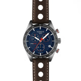 Tissot PRS 516 Chronograph Blue Dial Brown Leather Strap Watch For Men - T100.417.16.041.00