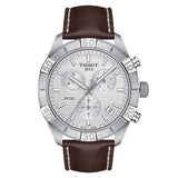 Tissot PR 100 Sport Quartz Chronograph Silver Dial Brown Leather Strap Watch For Men - T101.617.16.031.00