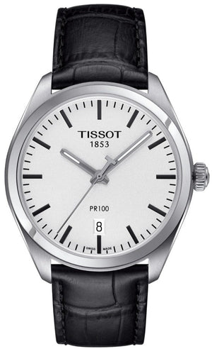 Tissot T Classic PR 100 White Dial Black Leather Strap Watch for Men - T101.410.16.031.00