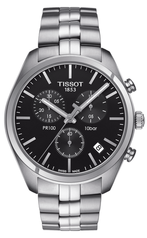 Tissot T Classic PR 100 Chronograph Black Dial Silver Steel Strap Watch for Men - T101.417.11.051.00