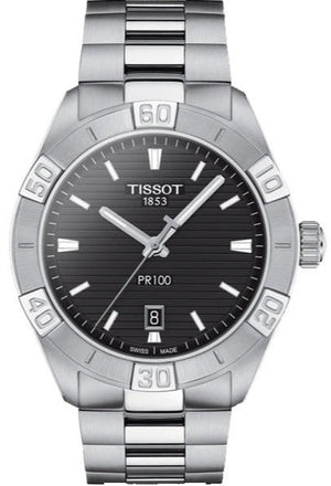 Tissot PR 100 Sport Quartz Black Dial Silver Steel Strap Watch For Men - T101.610.11.051.00