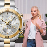 Tissot PR 100 Sport Chic Chronograph Silver Dial Two Tone Steel Strap Watch For Women - T101.917.22.031.00