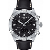 Tissot PR 100 Sport Quartz Chronograph Black Dial Black Leather Strap Watch For Men - T101.617.16.051.00