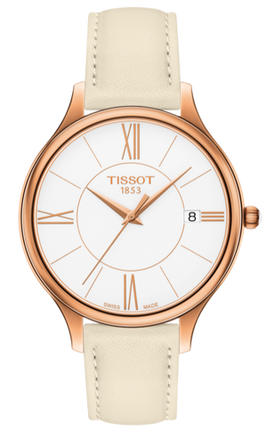 Tissot T Lady Bella Ora Round White Dial Beige Leather Strap Watch For Women - T103.210.36.018.00