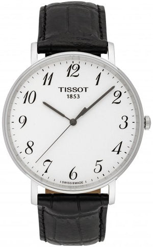 Tissot Everytime Large White Dial Black Leather Strap Watch For Men - T109.610.16.032.00