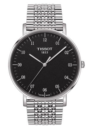 Tissot Everytime Large Black Dial Silver Mesh Bracelet Watch For Men - T109.610.11.077.00