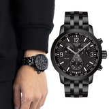 Tissot PRC 200 Chronograph Black Dial Black Steel Strap Watch For Men - T114.417.33.057.00