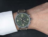 Tissot T Sport Chrono XL Green Dial Brown Leather Strap Watch For Men - T116.617.36.097.00