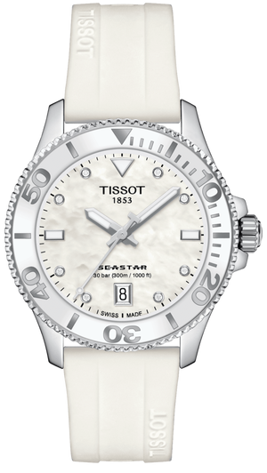 Tissot Seastar 1000 Quartz Mother of Pearl Dial White Rubber Strap Watch for Women - T120.210.17.116.00