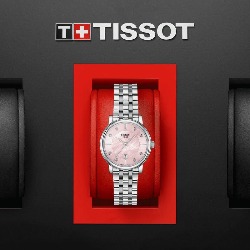 Tissot T Classic Carson Premium Lady Mother of Pearl Pink Dial Silver Steel Strap Watch For Women - T122.210.11.159.00