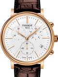 Tissot Carson Premium Chronograph White Dial Brown Leather Strap Watch For Men - T122.417.36.011.00