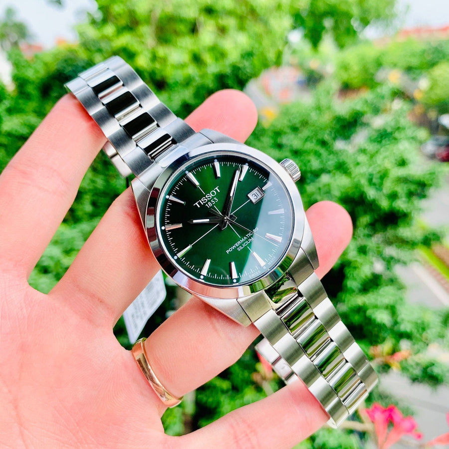 Tissot Gentleman Powermatic 80 Silicium Green Dial Silver Steel Strap Watch For Men - T127.407.11.091.01