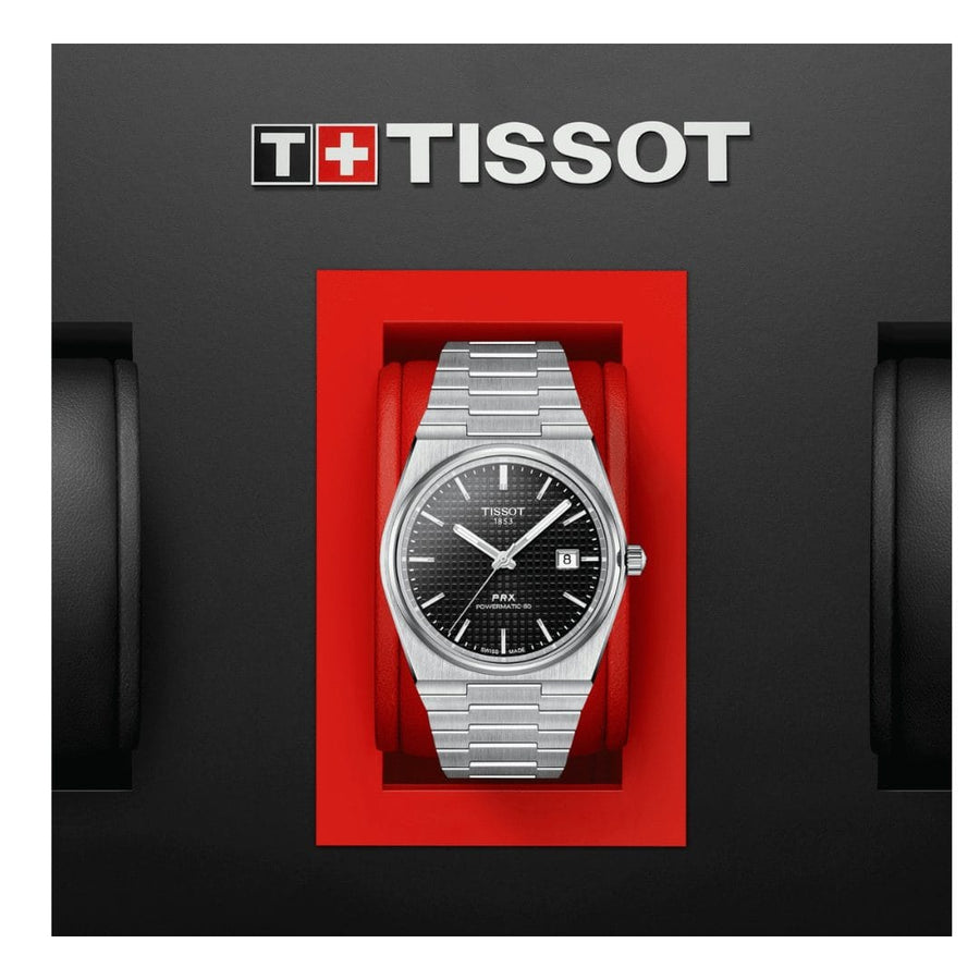 Tissot PRX Powermatic 80 Black Dial Silver Steel Strap Watch For Men - T137.407.11.051.00