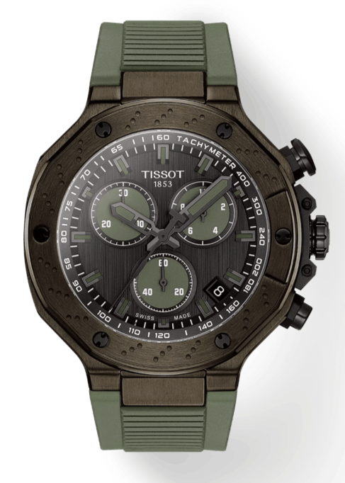Tissot T Race Chronograph Black Dial Green Rubber Strap Watch for Men - T141.417.37.061.02