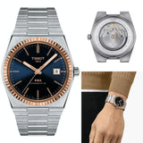 Tissot PRX Powermatic 80 Automatic 18K Gold Blue Dial Silver Steel Strap Watch for Men - T931.407.41.041.00