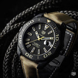 Tag Heuer Aquaracer 300 Calibre 5 Automatic Black Dial Brown Fabric Strap Watch for Men - WAY208C.FC6383