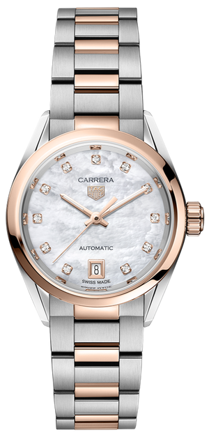 Tag Heuer Carrera Date Automatic Mother of Pearl Dial Two Tone Steel Strap Watch for Women - WBN2450.BD0569