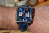 Tag Heuer Monaco Automatic Chronograph Blue Dial Blue Leather Strap Watch for Men - CBL2111.FC6453