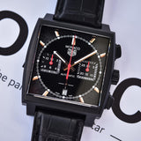 Tag Heuer Monaco Automatic Chronograph Black Dial Black Leather Strap Watch for Men - CBL2180.FC6497