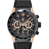 Tag Heuer Carrera Automatic Chronograph Steel & 18K Gold Dial Black Leather Strap Watch for Men - CBG2A50.FC6450