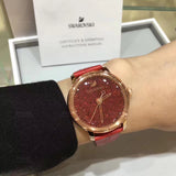 Swarovski Crystalline Hours Red Crystal Dial Red Leather Strap Watch for Women - 5295380