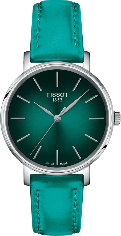 Tissot Everytime Lady Green Dial Green Leather Strap Watch for Women - T143.210.17.091.00