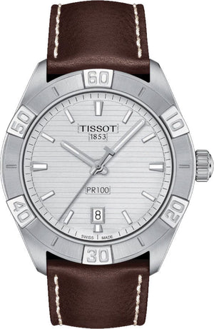 Tissot PR 100 Sport Silver Dial Brown Leather Strap Watch For Men - T101.610.16.031.00