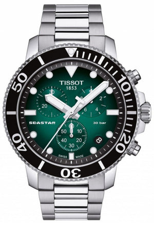 Tissot Seastar 1000 Chronograph Green Dial Silver Steel Strap Watch For Men - T120.417.11.091.01