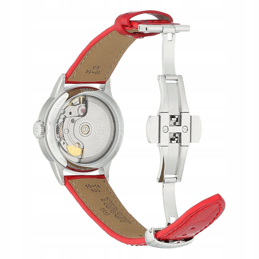 Tissot Chemin Des Tourelles Powermatic 80 Mother of Pearl White Dial Red Leather Strap Watch For Women - T099.207.16.118.00
