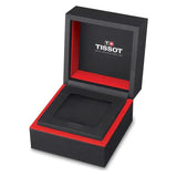 Tissot watch box, open view, black and red interior