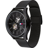 Tommy Hilfiger Spencer Skeleton Black Dial Black Mesh Bracelet Watch for Men - 1791644