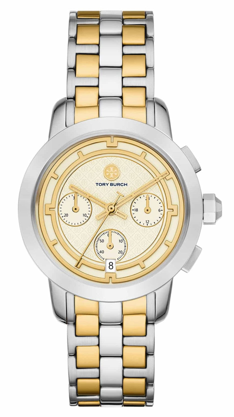 Tory Burch The Tory Chronograph White Dial Two Tone Steel Strap Watch for Women - TBW1052