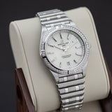 Breitling Chronomat Automatic 36 Diamonds White Dial Silver Steel Strap Watch for Women - A10380591A1A1