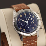 Breitling Avi 1953 Edition Platinum Chronograph Blue Dial Brown Leather Strap Watch for Men - LB0920131C1X1