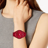 Michael Kors Slim Runway Red Dial Red Steel Strap Watch For Women - MK3895