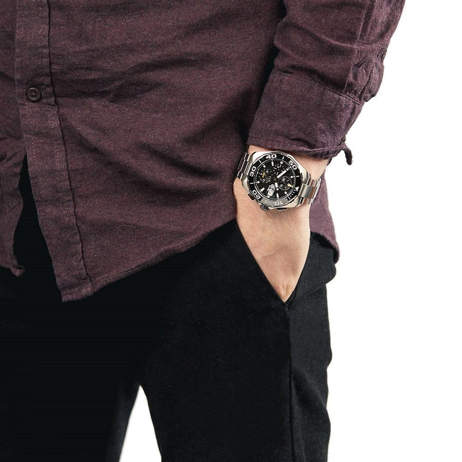 Tag Heuer Aquaracer Calibre 16 Day-Date Black Dial Silver Steel Strap Watch for Men - CAY211A.BA0927
