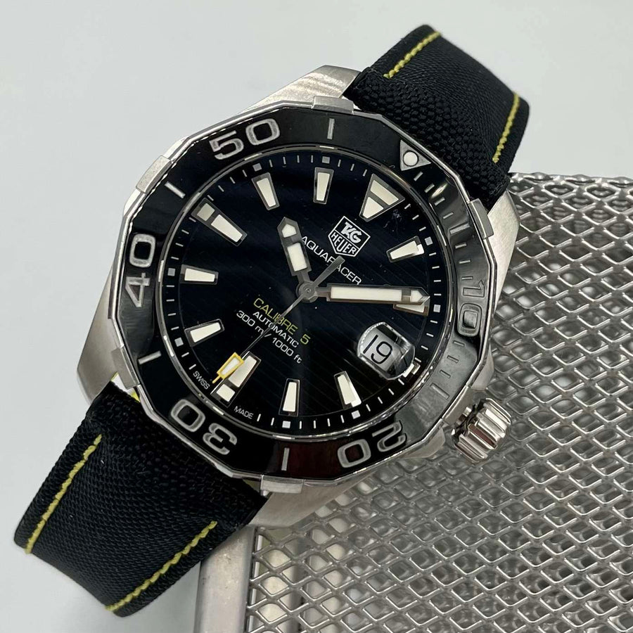 Tag Heuer Aquaracer Calibre 5 Automatic Black Dial Black Nylon Strap Watch for Men - WAY211A.FC6362