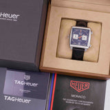 Tag Heuer Monaco Automatic Chronograph Blue Dial Black Leather Strap Watch for Men - CAW211P.FC6356