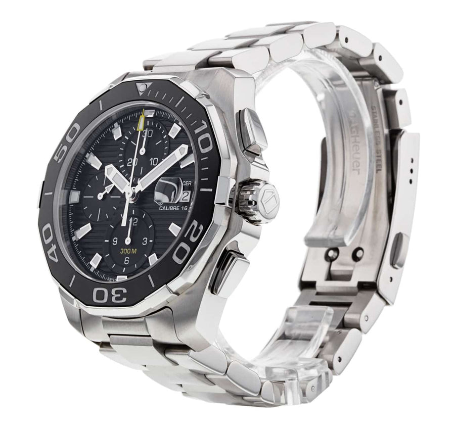 Tag Heuer Aquaracer Calibre 16 Day-Date Black Dial Silver Steel Strap Watch for Men - CAY211A.BA0927