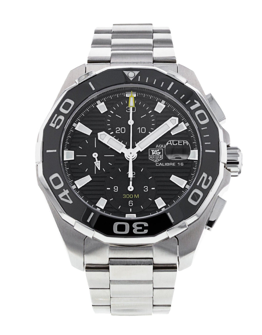 Tag Heuer Aquaracer Calibre 16 Day-Date Black Dial Silver Steel Strap Watch for Men - CAY211A.BA0927