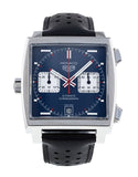 Tag Heuer Monaco Automatic Chronograph Blue Dial Black Leather Strap Watch for Men - CAW211P.FC6356