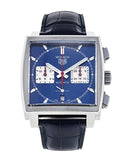 Tag Heuer Monaco Automatic Chronograph Blue Dial Blue Leather Strap Watch for Men - CBL2111.FC6453