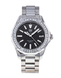 Tag Heuer Aquaracer Quartz 35mm Diamond Black Dial Silver Steel Strap Watch for Women - WAY131P.BA0748