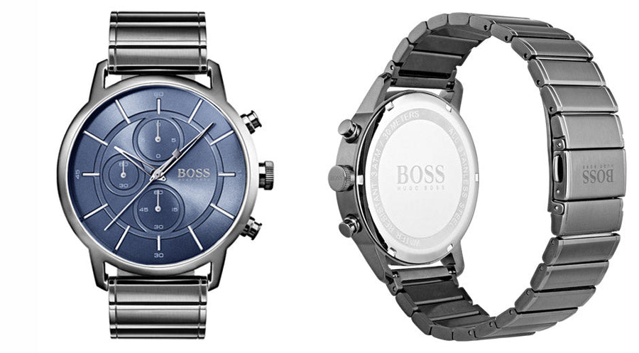 Hugo Boss Architectural Chronograph Blue Dial Grey Steel Strap Watch for Men - 1513574