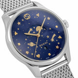 Gucci G-Timeless Motifs Moon Phase Blue Dial Silver Mesh Bracelet Watch For Men - YA126328