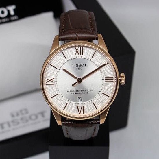 Tissot Chemin Des Tourelles Powermatic 80 Silver Dial Brown Leather Strap Watch For Men - T099.407.36.038.00