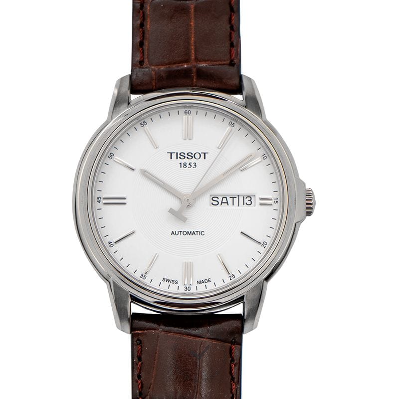 Tissot Automatics III Steel White Dial Brown Leather Strap Watch For Men - T065.430.16.031.00